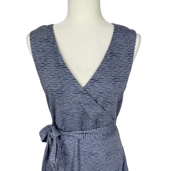 Toad & Co Cue Sleeveless Wrap Dress Blue Size Large Travel Athleisure Casual - Picture 2 of 10